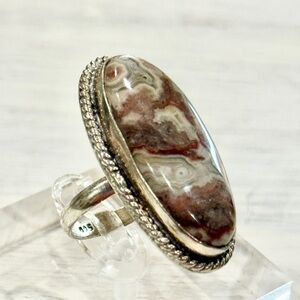 Vintage Lace Agate stamped 925 Sterling Silver Ring